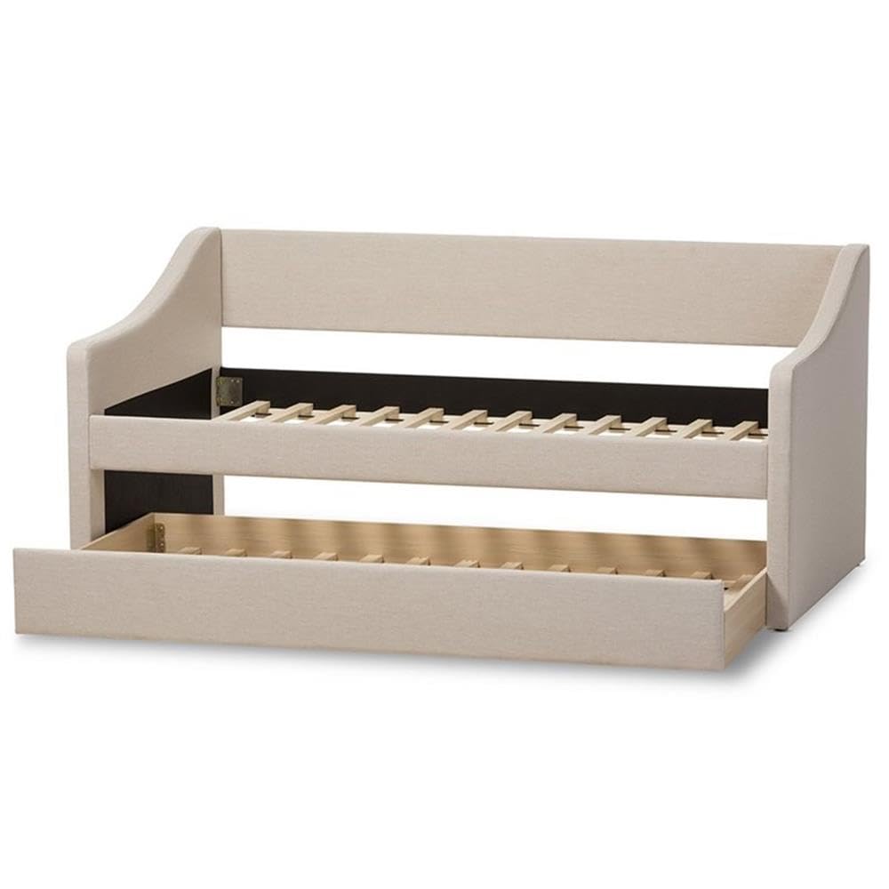 Baxton Studio Barnstorm Modern and Contemporary Beige Fabric Upholstered Daybed with Guest Trundle Bed