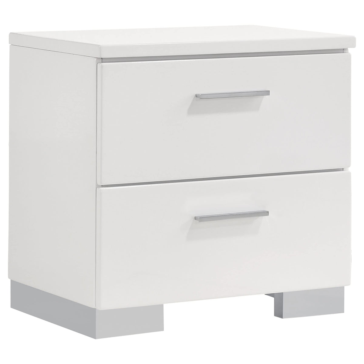 Coaster Home Furnishings Contemporary Felicity 2 Drawer Nightstand Bedside Table No Assembly White High Gloss 203502