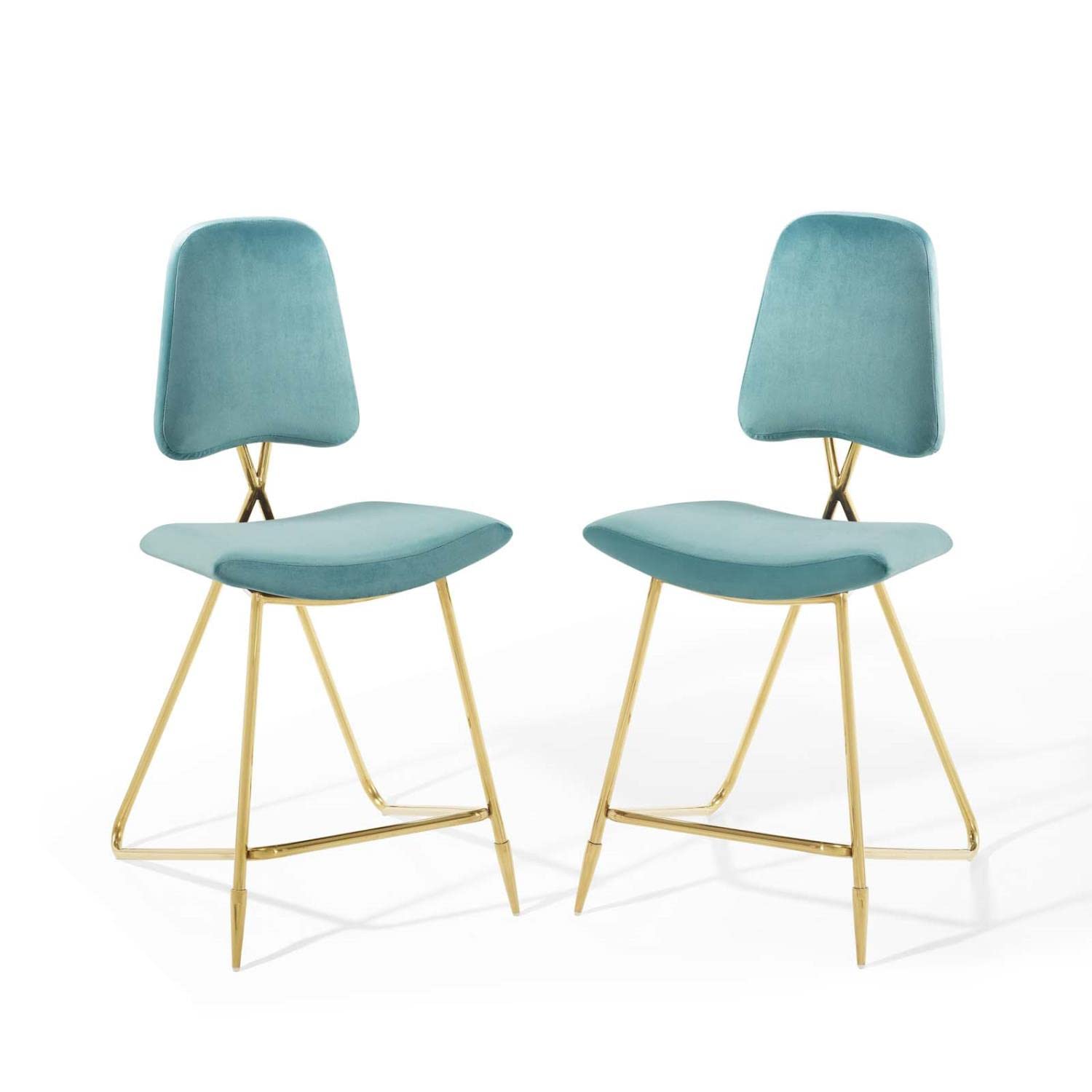 Modway Ponder Counter Stool Performance Velvet Set of 2 in Sea Blue