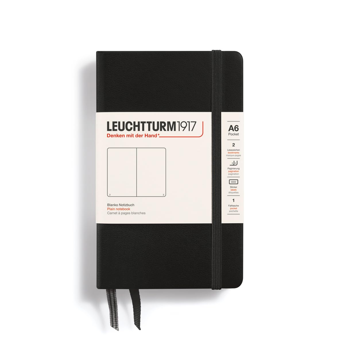 Leuchtturm1917 - Notebook Hardcover Pocket A6-187 Numbered Pages For Writing And Journaling (Black, Plain)