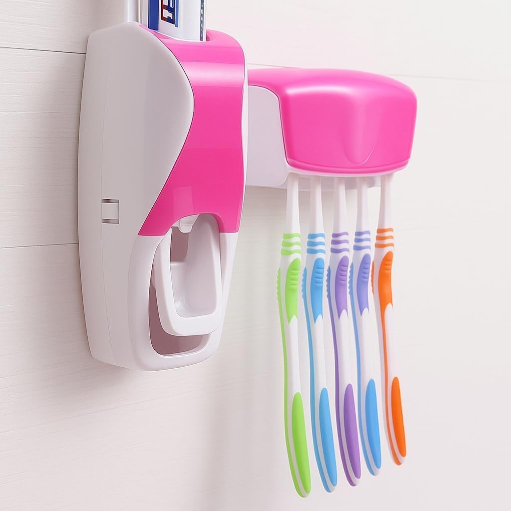 Cyrox Toothpaste Squeezer Hands Free Wall Mounted Plastic Dust Proof Automatic Toothpaste Dispenser and Detachable Hole 5 Toothb