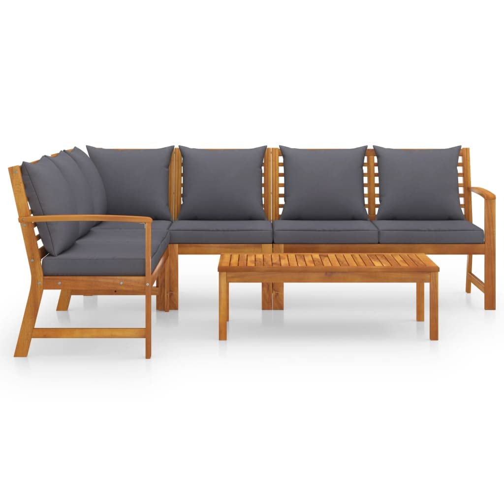 vidaXL Outdoor Lounge Set, Solid Acacia Wood, Modern Style Patio Furniture with Cushions and Coffee Table, Durable and Weather Resistant