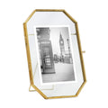 Isaac Jacobs 4x6 Vintage Style Octagon Brass & Glass, Metal Floating Picture Frame with Locket Closure (Vertical), Made for Tabl
