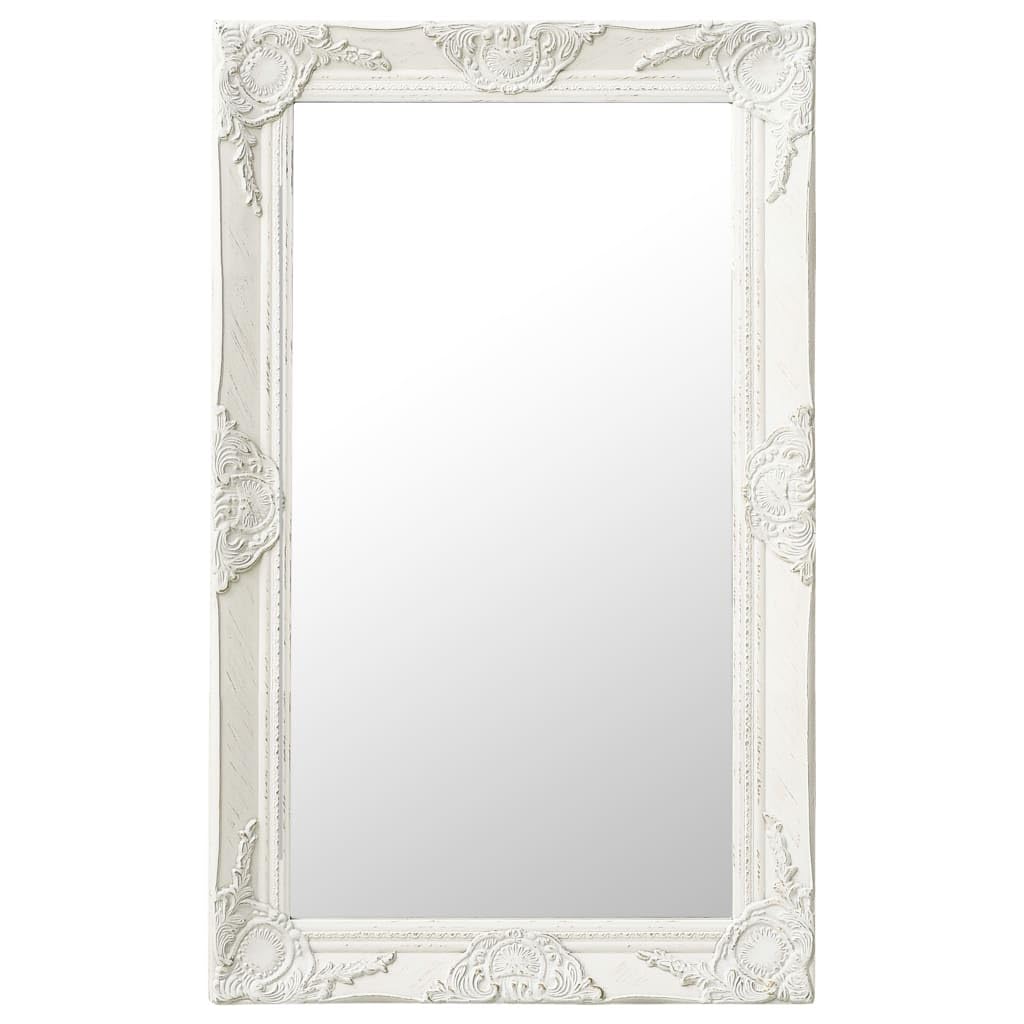 vidaXL White Wall Mirror – Decorative Baroque Style Wooden Mirror – 19.7&quot; x 31.5&quot; Rectangle Shaped Antique-Look Wall-mounted Mirror with Easy Installation Hooks - Ideal for Dressing Room and Bathroom.