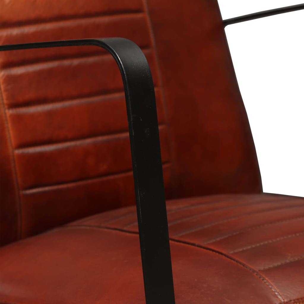 vidaXL Industrial-Style Lounge Chair – Brown Goat Leather Seat, Foam-Padded Comfort, Rugged Design, Easy Assembly, Sturdy Steel Frame