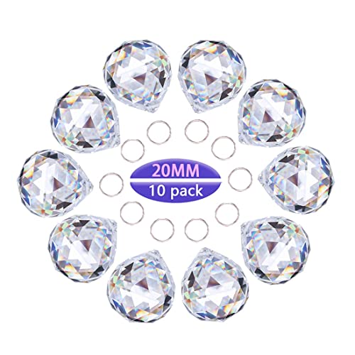 Crystalsuncatcher 10Pcs Crystal Glass Ball Chandelier Prisms Pendants Parts Rainbow Crystal Suncatcher Diy Parts (20Mm,Clear)