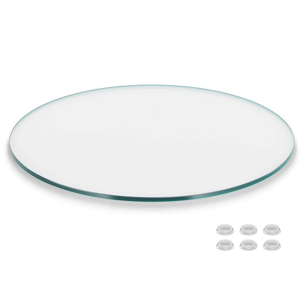 Better Bevel 42' Inch Round Glass Table Top | Tempered Glass Protector | Anti-Slip Pads/Bumpers | Coffee, Dining Table