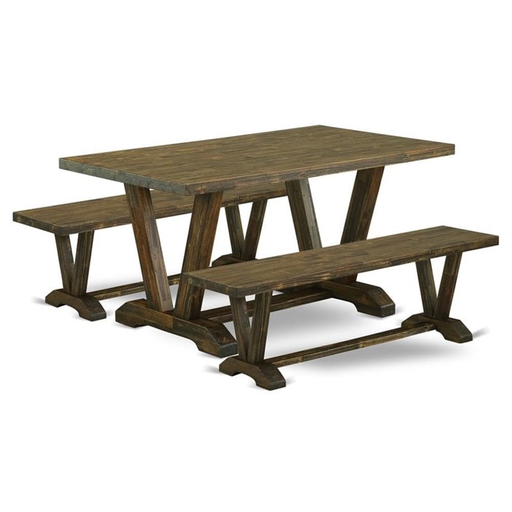 East West Furniture V2-776 3 Piece Dinette Set for Small Spaces Contains a Rectangle Dining Table with V-Legs and 2 Dining Table Bench, 36x60 Inch, Multi-Color