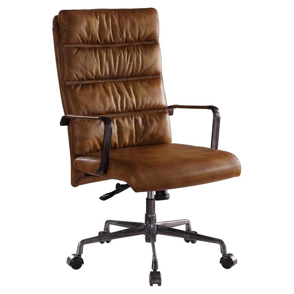 Acme Jairo Tufted Leather Upholstered Swivel Office Chair in Sahara Brown