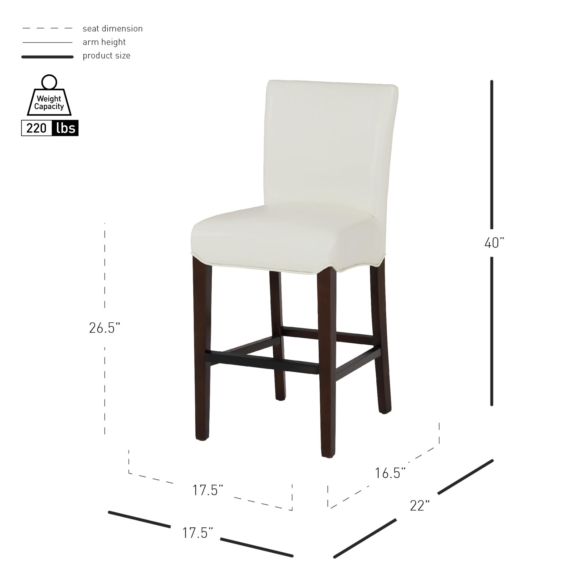 New Pacific Direct Milton Bonded Leather Counter Stool 26&quot;,Brown Legs,White,Fully Assembled