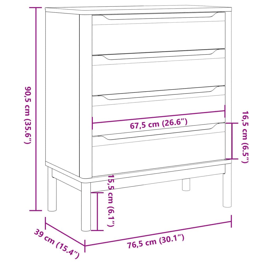 vidaXL Chest of Drawers - White Solid Wood - 4 Drawer Storage Unit - Pine - 30.1&quot; x 15.4&quot; x 35.6&quot;