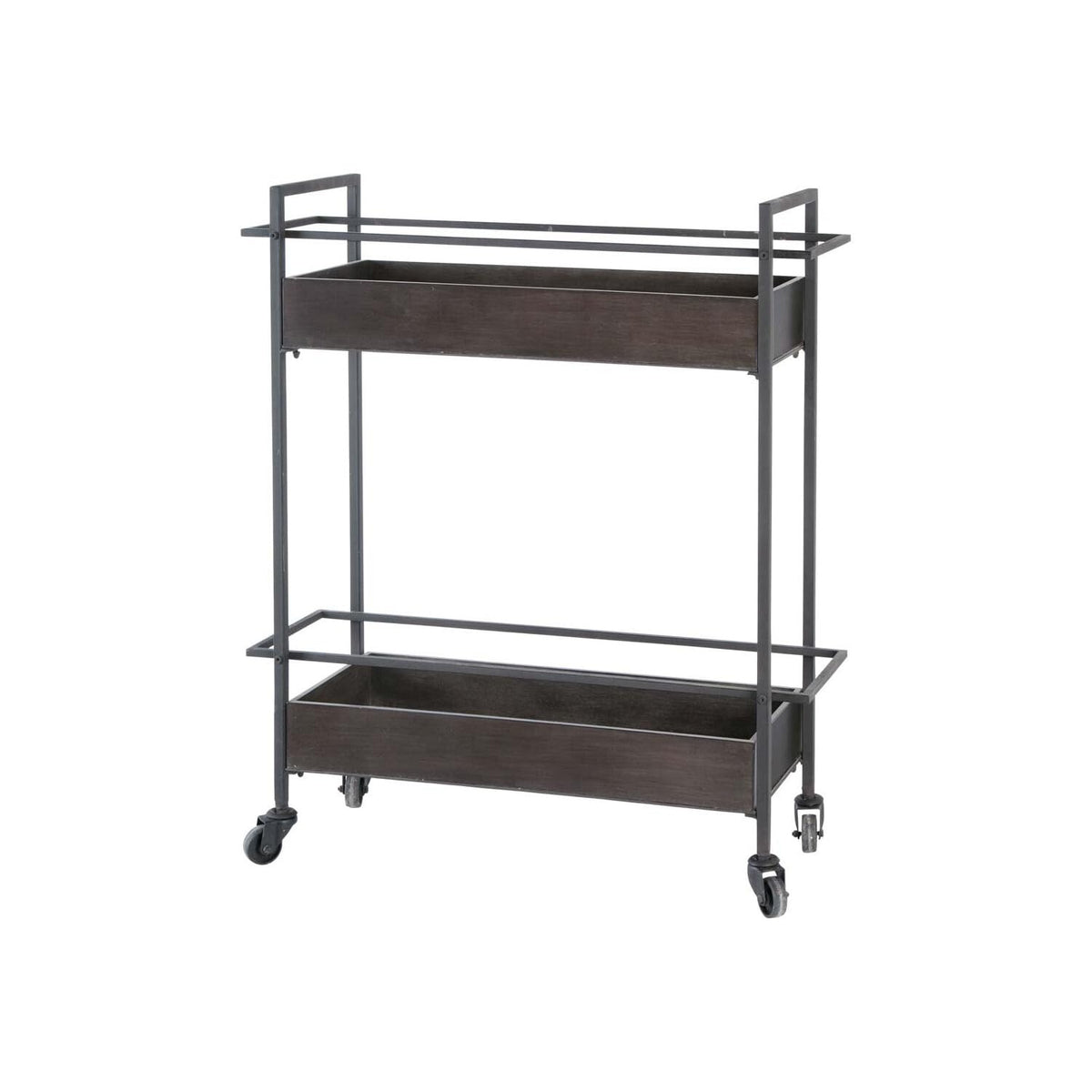 Gray Metal Rectangular with Two-Tier Shelves Bar Cart