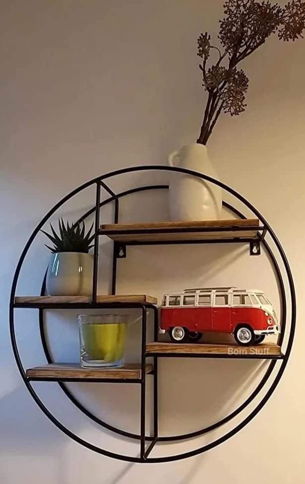 Born Stuff Wall Shelf, Wall Mount Round Shape Floating Shelves Wooden Gifted Item Modern Retro Bookshelf For Home Living Room Be