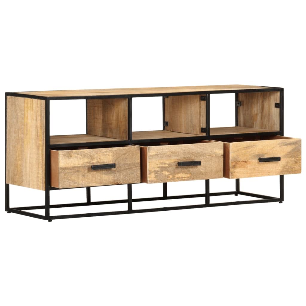 vidaXL TV Stand - Solid Rough Mango Wood TV Cabinet with Drawers and Shelves - Natural Finish - Retro Industrial Style - 43.3&quot;x11.8&quot;x17.7&quot;