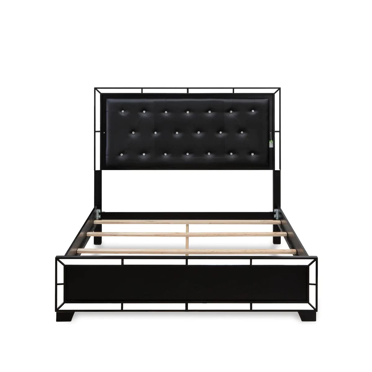 East West Furniture NE11-Q00000 Nella Platform Bed Frame with Button Tufted Headboard - Black faux Leather Headboard and Black Legs - Queen Size