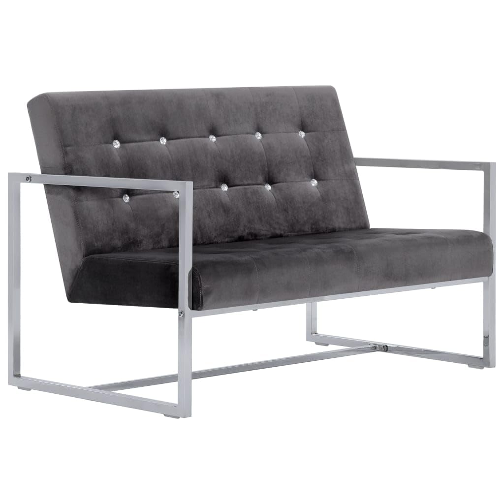 Vidaxl 2-Seater Sofa With Armrests | Dark Gray Velvet Upholstery | Resistant Chrome Legs And Solid Wooden Frame | Modern & Styli