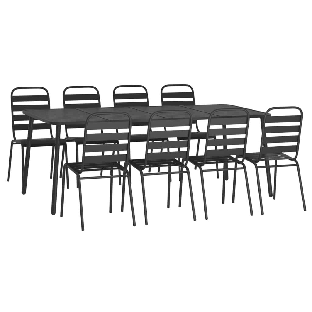 vidaXL 11-Piece Anthracite Steel Patio Dining Set - Modern Outdoor Furniture with Stackable Chairs and Spacious Table for Garden, Balcony and Porch