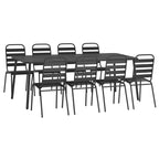 vidaXL 11-Piece Anthracite Steel Patio Dining Set - Modern Outdoor Furniture with Stackable Chairs and Spacious Table for Garden, Balcony and Porch