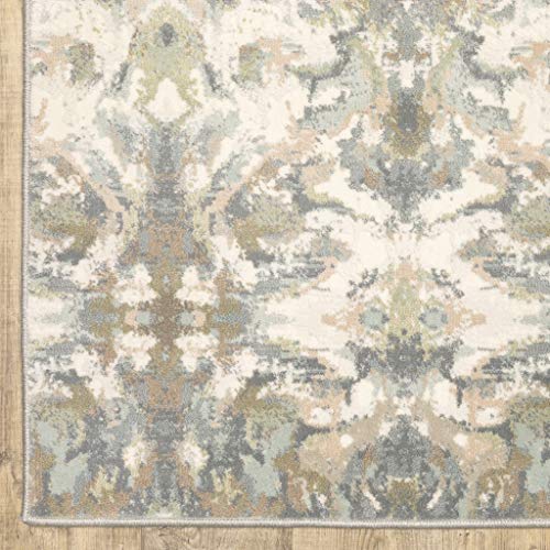 HomeRoots 9' X 12' Ivory Gray Abstract Ikat Indoor Area Rug