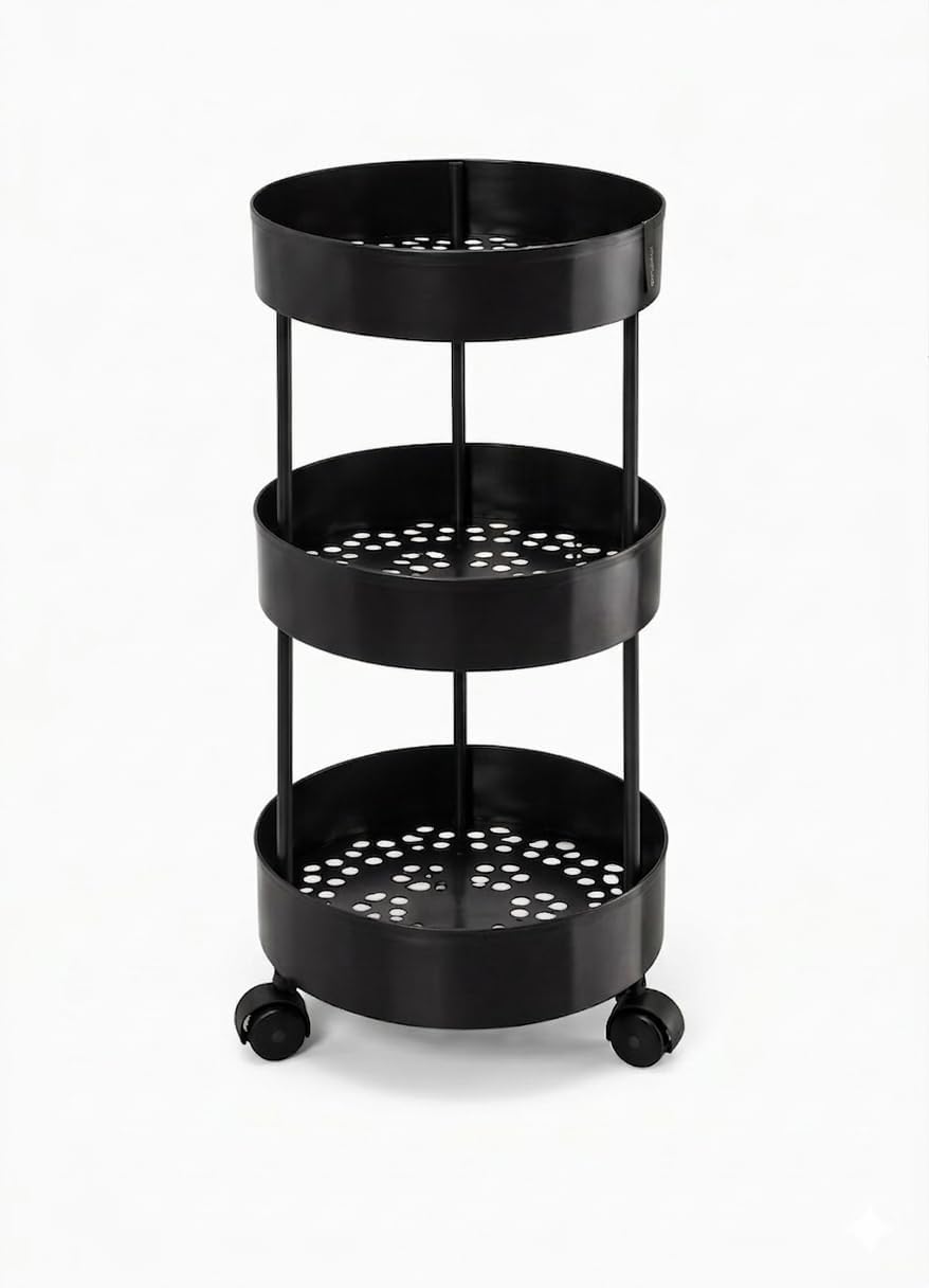 Aastrixx Round Multipurpose Storage Trolley With Wheels | Rotating Kitchen Rack Organizer For Vegetables & Fruits | Plastic Spic