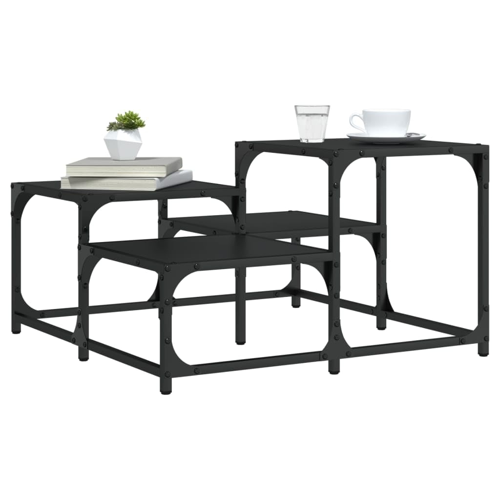 vidaXL Black Engineered Wood Coffee Table - Square Sofa Center Table with Metal Frame & Adjustable Feet for Living Room, Lounge