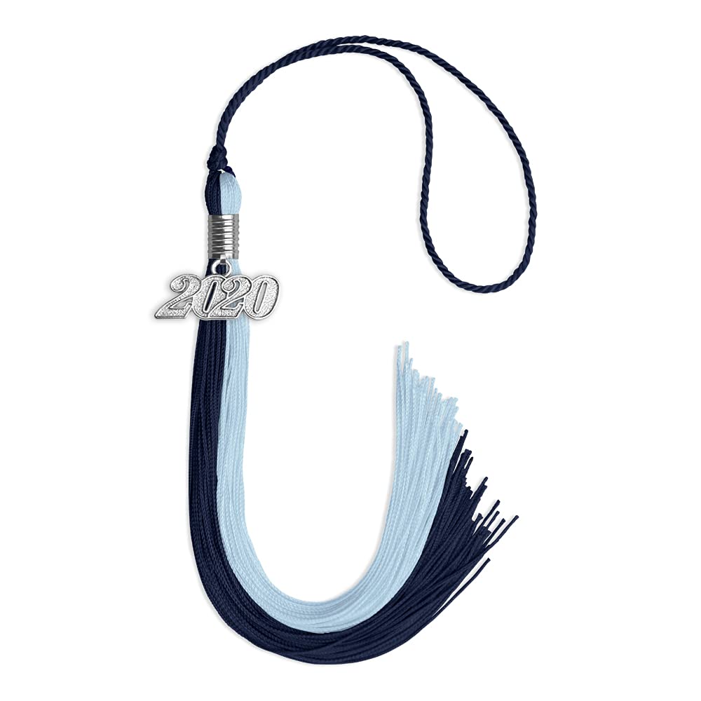 Endea Graduation Double Color Tassel with Silver Date Drop (Dark Navy Blue/Light Blue, 2020)