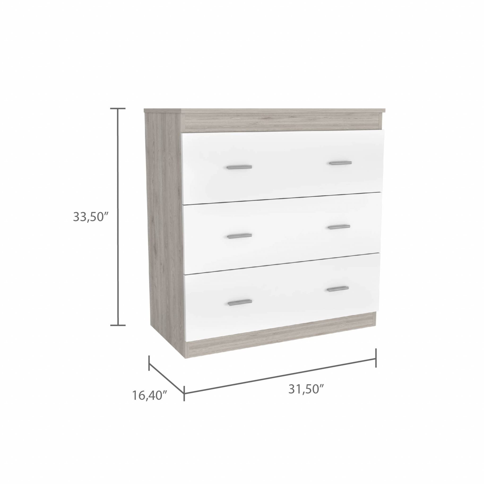 HomeRoots Particle Board 33' Light Gray and White Three Drawer Dresser