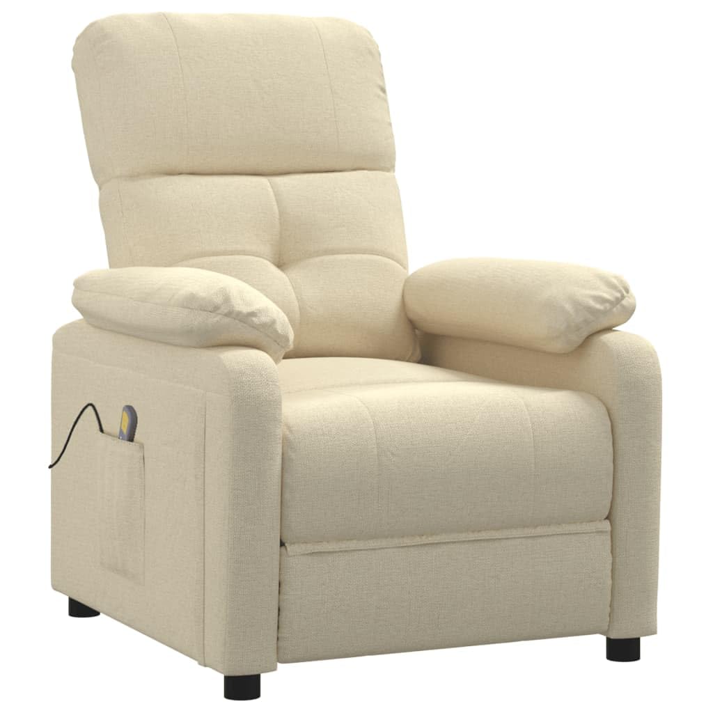 vidaXL Fabric Massage Recliner Chair, in Cream Color, Farmhouse Styled Relaxation Massage Chair with High Density Foam