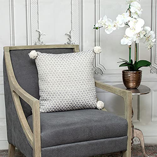 HomeRoots 100% Cotton Gray Pearl Pom Throw Pillow