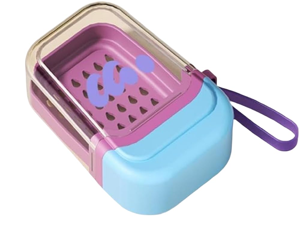 Soap Case with Drain Tray and Lid, Portable Soap Holder Box with Strap, Plastic Soap Storage Container
