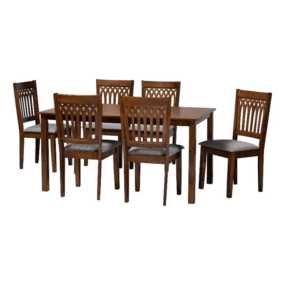 Baxton Studio Genesis Modern Grey Fabric and Walnut Brown Finished Wood 7-Piece Dining Set