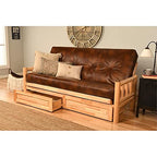 Kodiak Furniture Natural Lodge Storage Futon with Brown Faux Leather Mattress