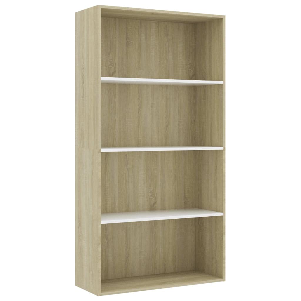 vidaXL Bookshelf, 4-Tier Book Cabinet Bookcase, Wall Bookshelf for Office, Freestanding Shelving Unit, Modern, White and Sonoma Oak Engineered Wood