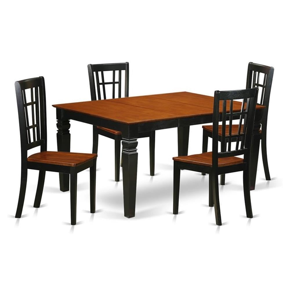 East West Furniture WENI5-BCH-W 5 Piece Dinette Set for 4 Includes a Rectangle Dining Room Table with Butterfly Leaf and 4 Dining Chairs, 42x60 Inch, Black & Cherry