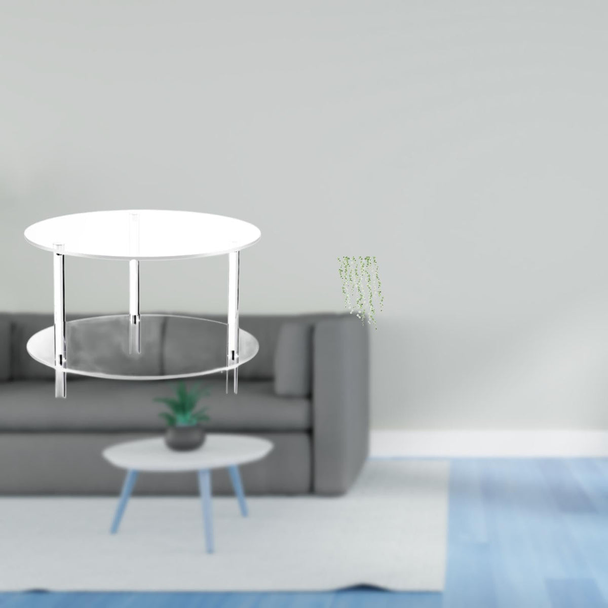 Enakshi Elegant Green Acrylic Side Table With Hanging Vines Wall Sticker Compact Bedside Furniture Art Mural Decor For Living Ro