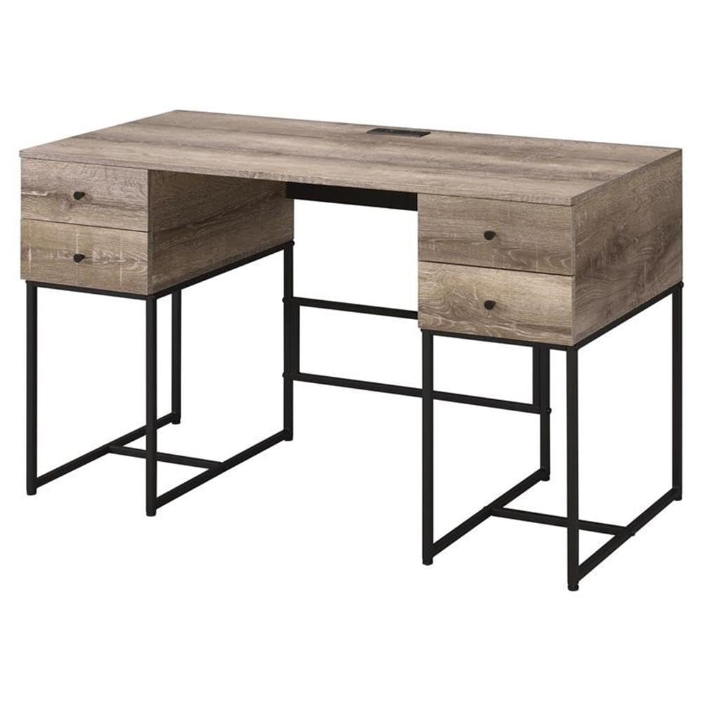 Acme Desirre Wooden Top 4-Drawer Writing Desk In Rustic Oak And Black