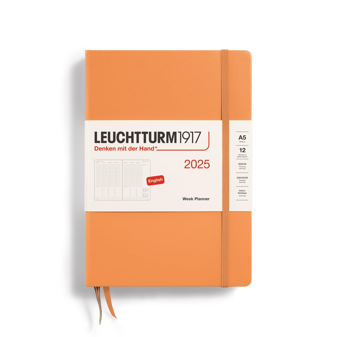 Leuchtturm1917 - Week Planner 2025, Hardcover, Medium (A5), Apricot (Jan 1 - Dec 31, 2025)