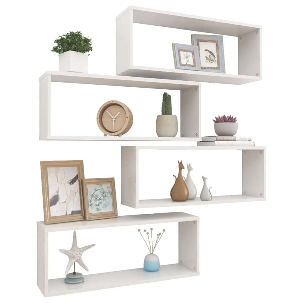 vidaXL Wall Cube Shelves 4 pcs High Gloss White 23.6&quot;x5.9&quot;x9.1&quot; Engineered Wood