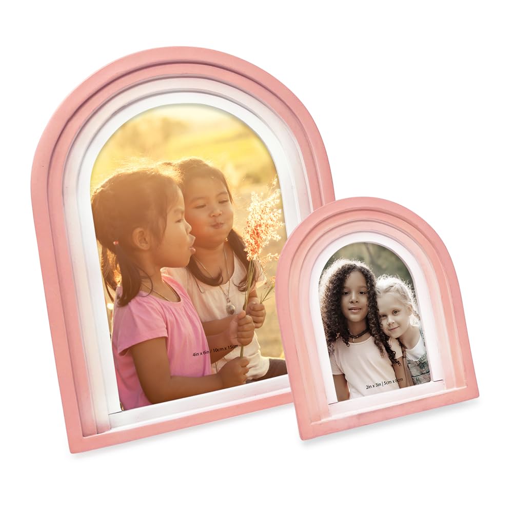 Isaac Jacobs 4X6 Vertical Pink Arc Resin Picture Frame With Gradient Design, Decorative Photo Frame, Tabletop & Wall Display, Ha