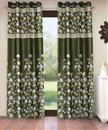 Home Sizzler 2 Piece Flower Border Panel Eyelet Polyester Long Door Curtains  9 Feet, Green