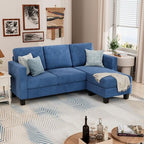 Yeshomy Convertible Sectional 3 L-Shaped Couch Soft Seat With Modern Linen Fabric, Small Space Sofas For Living Room, Apartment And Office, 70'', Blue