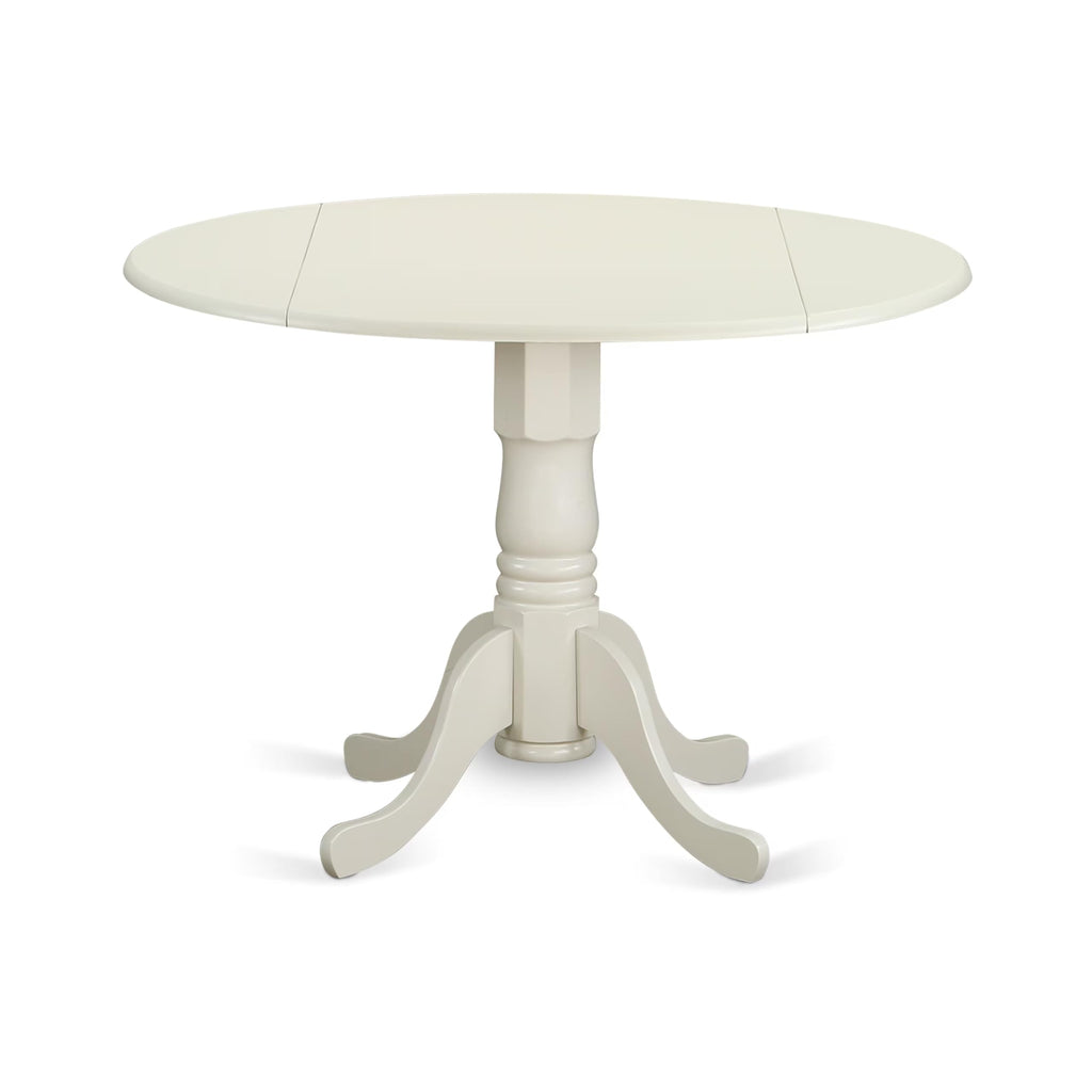 East West Furniture Dlke5-Lwh-W 5 Piece Dining Room Furniture Set Includes A Round Kitchen Table With Dropleaf And 4 Dining Chairs, 42X42 Inch, Linen White