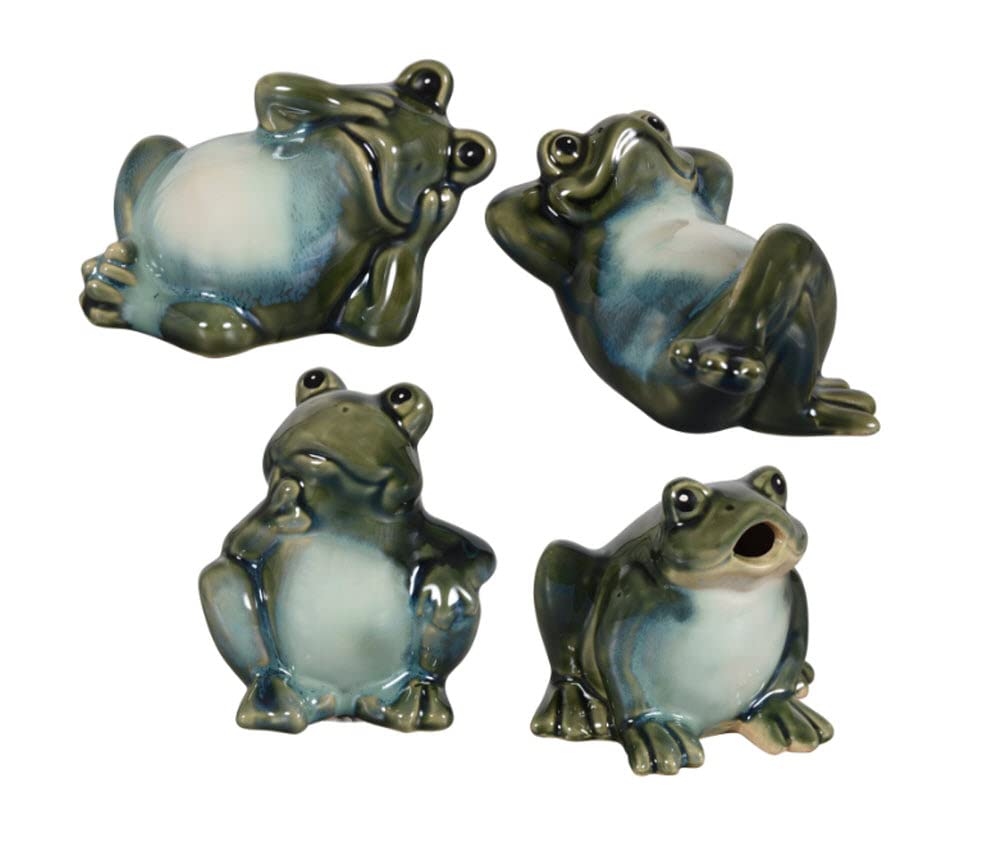 Set Of Four (4) Adorable Porcelain Garden Frogs