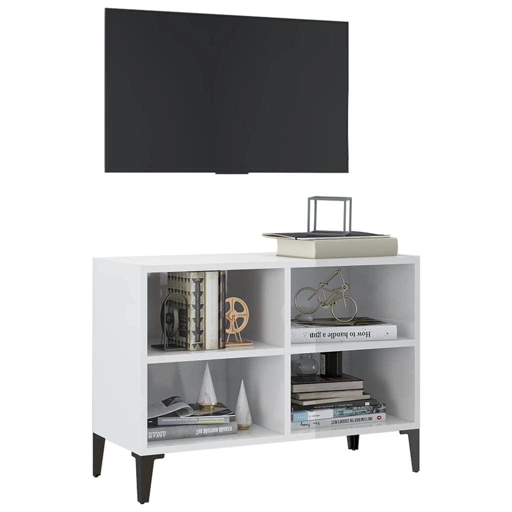 vidaXL TV Cabinet with Metal Legs High Gloss White 27.4&quot;x12&quot;x20&quot;