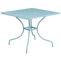 Flash Furniture Oia Commercial Grade 35.5" Square Sky Blue Indoor-Outdoor Steel Patio Table with Umbrella Hole