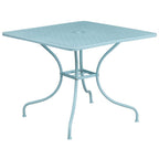 Flash Furniture Oia Commercial Grade 35.5" Square Sky Blue Indoor-Outdoor Steel Patio Table with Umbrella Hole