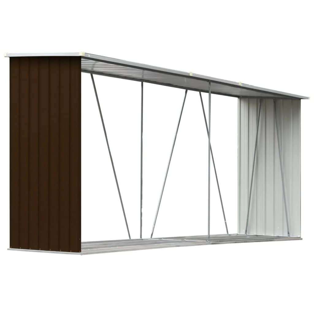 vidaXL Log Storage Shed, Log Holder with Roof, Log Storage Shed, Firewood Rack for Backyard Garden Patio Porch, Brown Galvanized