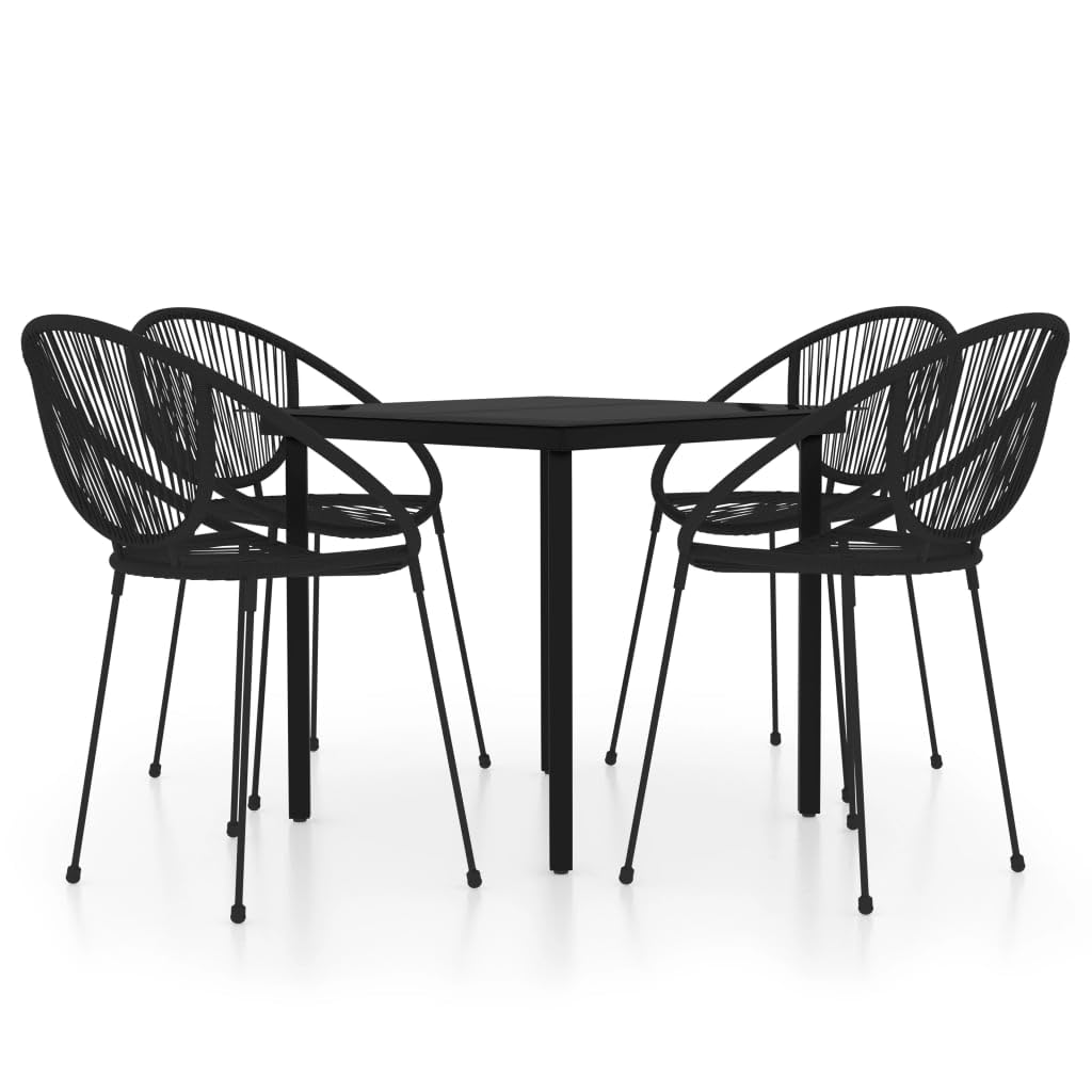 Vidaxl 5-Piece Outdoor Dining Set - Compact Patio Furniture With Powder-Coated Steel Frames, Weather-Resistant Black Pvc Rattan Chairs, And Glass Table