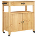 vidaXL Pine Wood Kitchen Trolley - Rolling Cart with Wheels, Drawer, Hook Storage, Honey Wax Brown Finish, 33.1x15.7x35.4 inches for Multiple Rooms
