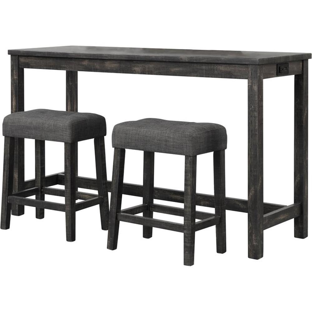 Best Master Furniture Yosef 3 Piece Rectangular Wood Bar Set in Charcoal